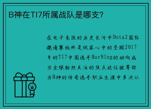 B神在TI7所属战队是哪支？